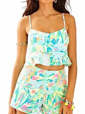 Lilly Pulitzer Linnea 2 Piece Crop Top Short Set Sea Salt and Sun Size 2 NWOT